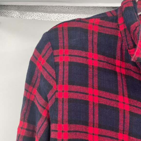 Love Notes Womens Plaid Button Up Top 3/4 Sleeve Hi Low Red/Multi Size Large - Picture 5 of 9